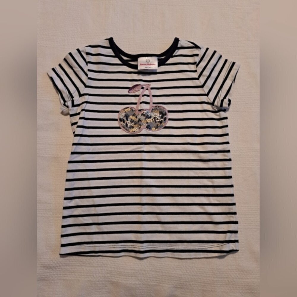 Hanna Andersson girls size 5 blue and white shirt with cherry design vguc